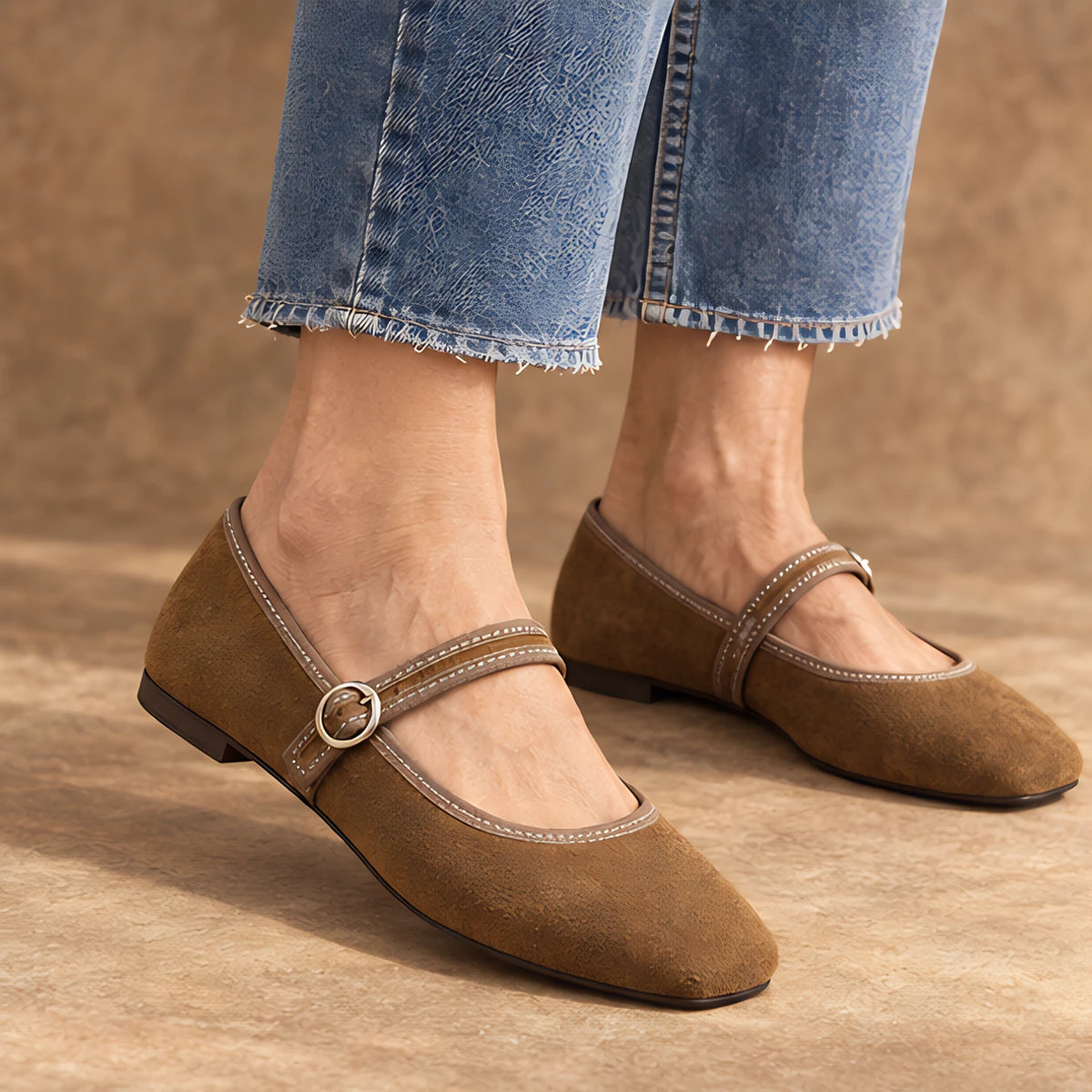 Camille Women's Orthopedic Mary Jane Flats - Khaki - Women's Footwear > Flats > Mary Jane Flats - Hendlys - Image 1