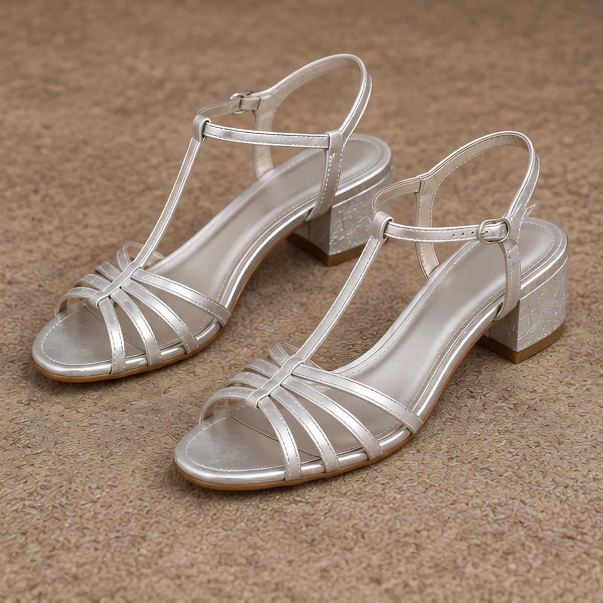 Carlotta Women's T-Strap Low-Heel Sandals - Silver - Footwear Style: Sandals - Hendlys - Image 4
