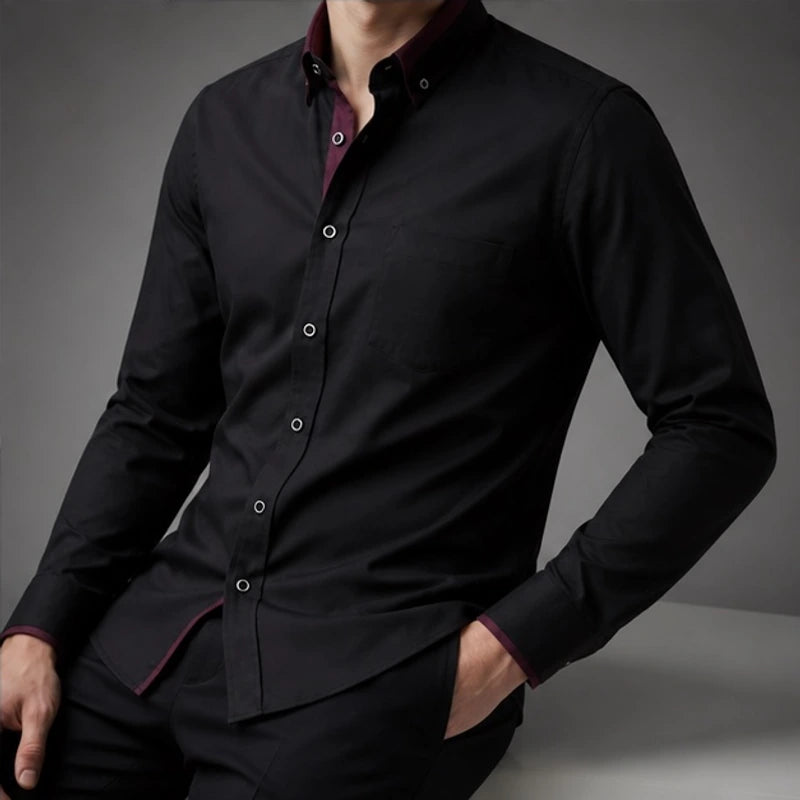 Carmont Contrast Collar Dress Shirt - Black - Shirt - Hendlys - Image 1