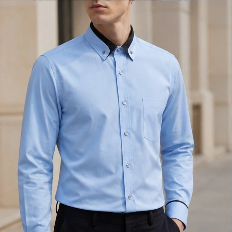 Carmont Contrast Collar Dress Shirt - Powder Blue - Shirt - Hendlys - Image 1