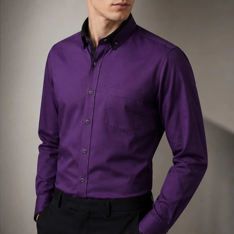 Carmont Contrast Collar Dress Shirt - Royal Purple - Shirt - Hendlys - Image 1