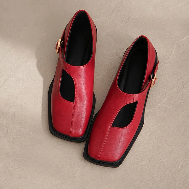Celeste Leather Mary Janes - Red - leather shoes - Hendlys - Image 3