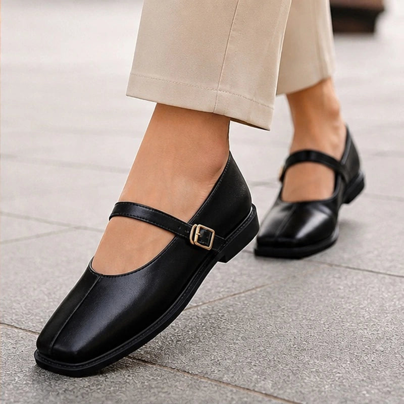 Celeste Leather Mary Janes - Black - adjustable strap - Hendlys - Image 5