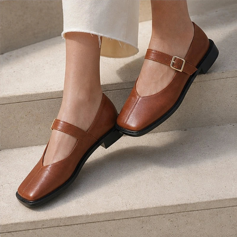 Celeste Leather Mary Janes - Brown - Shoes - Hendlys - Image 1