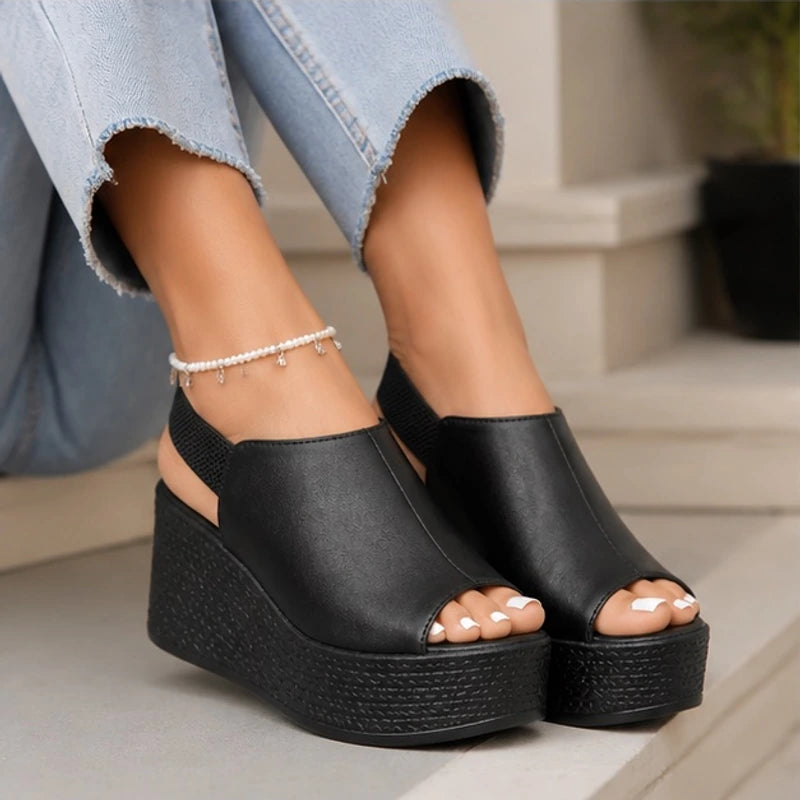 Clara Slingback Wedge Sandal - Black - women's sandals - Hendlys - Image 2
