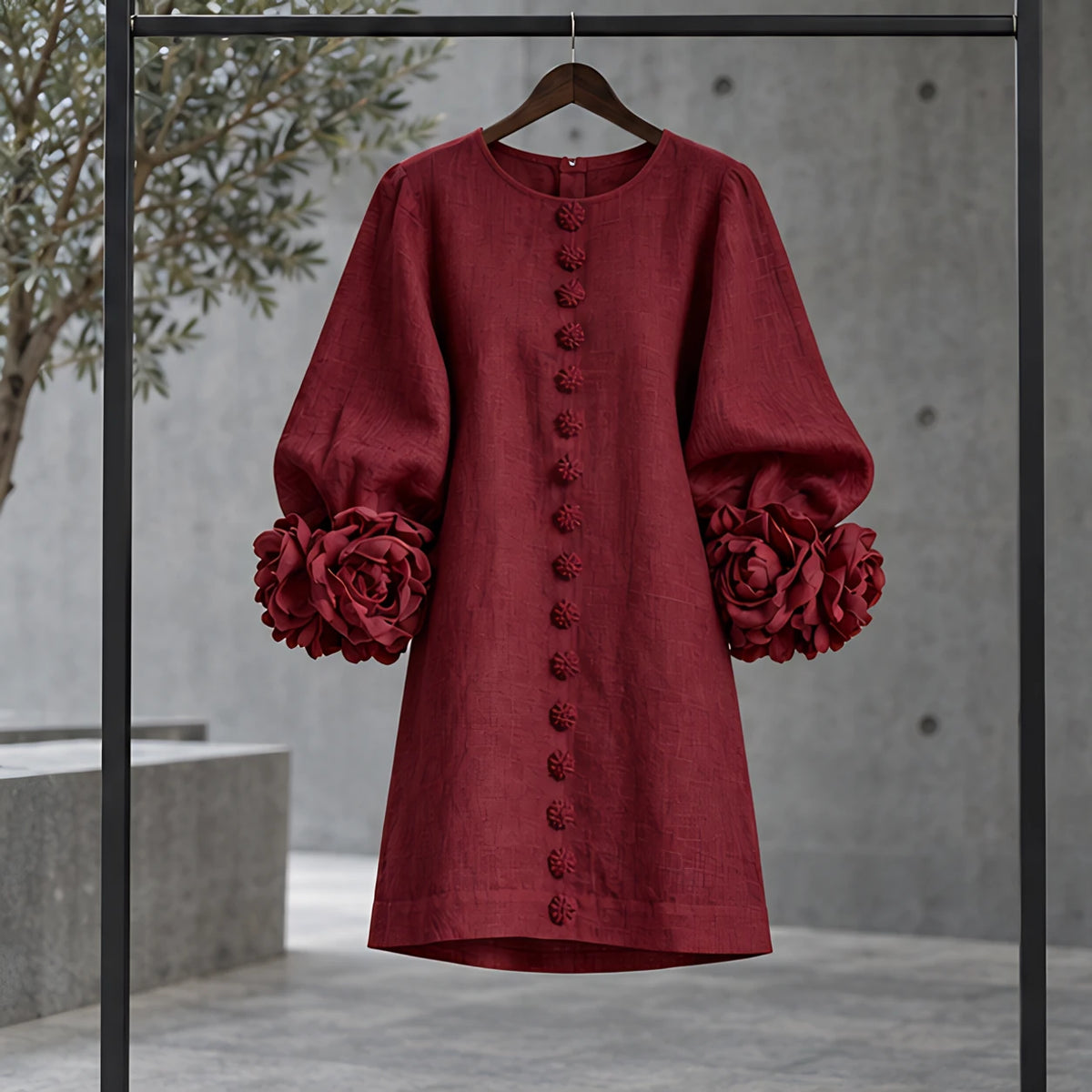 Clarissa Women's Ruffle Sleeve Mini Dress - Burgundy - VD - Hendlys - Image 3