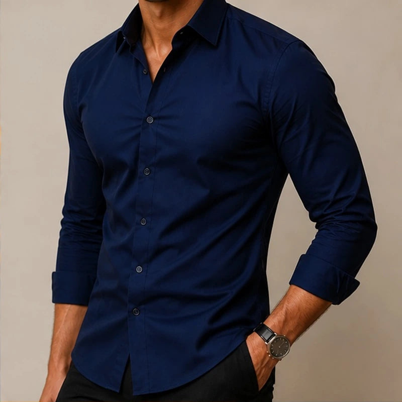 Colebrook Slim Fit Long Sleeve Shirt - Navy - Men's Clothing > Shirts > Button-Front Shirts - Hendlys - Image 1