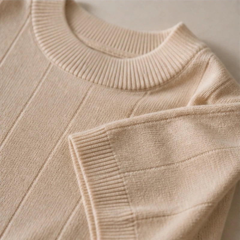 Conrad Lightweight Textured Knit T-Shirt - Beige - male - Hendlys - Image 4