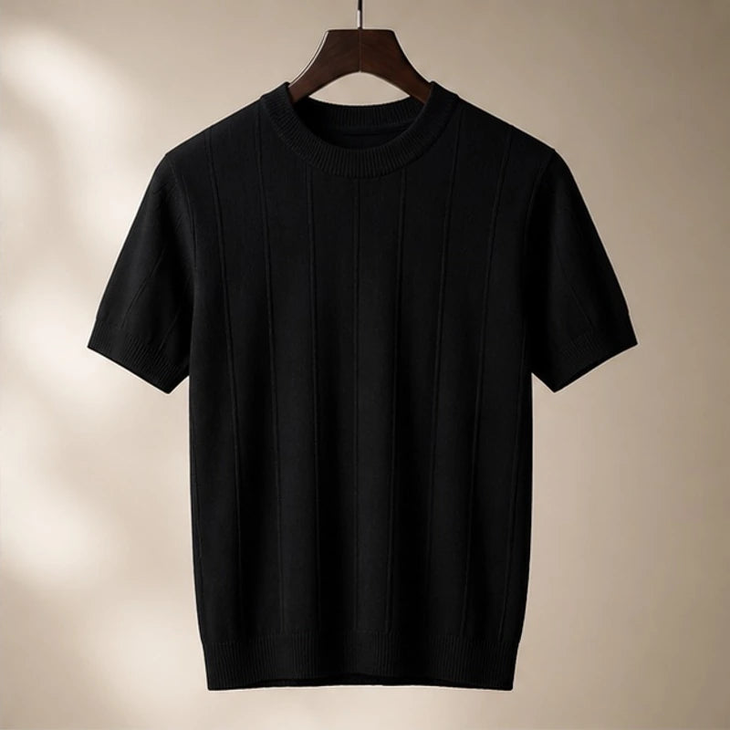 Conrad Lightweight Textured Knit T-Shirt - Black - Men's Shirt - Hendlys - Image 3