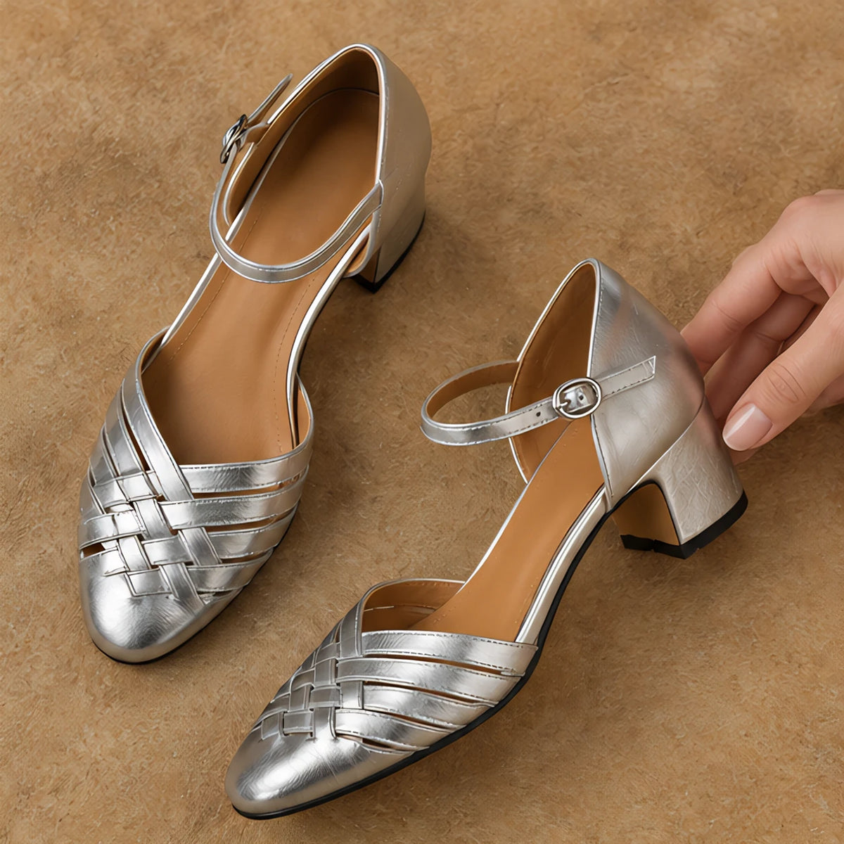 Coralie Women's Round-Toe Leather Heels - Silver - apparel - Hendlys - Image 2