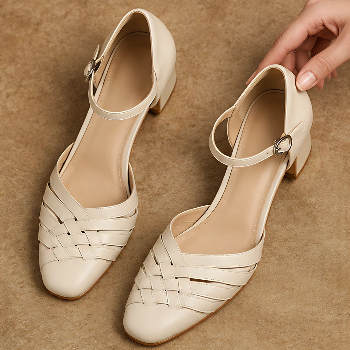 Coralie Women's Round-Toe Leather Heels - Beige - apparel - Hendlys - Image 2