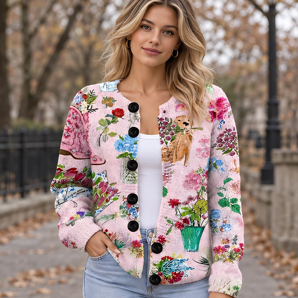 Coraline Women's Button Down Cardigan - A - Women's Clothing > Knitwear > Printed Cardigans - Hendlys - Image 1