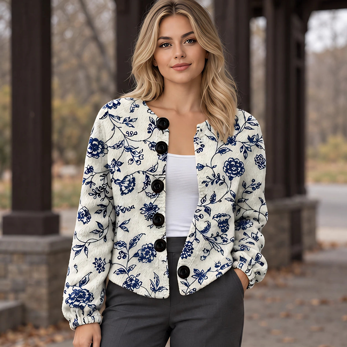 Coraline Women's Button Down Cardigan - E - Women's Clothing > Knitwear > Printed Cardigans - Hendlys - Image 1