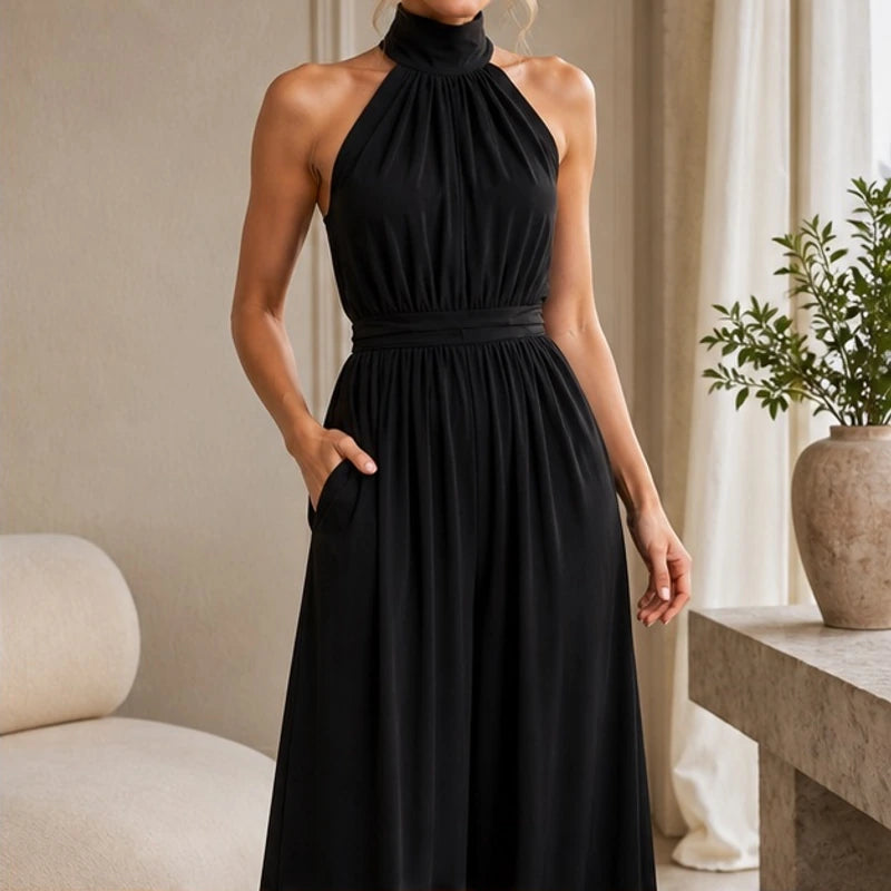 Cresselle Pocketed Halter Wide-Leg Jumpsuit - Black - Women's - Hendlys - Image 2