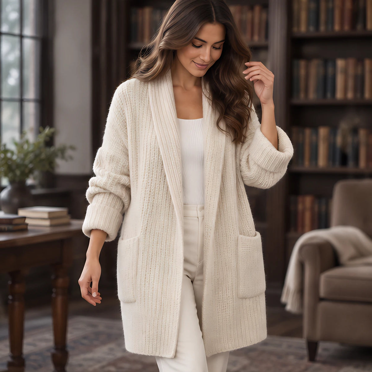 Cybele Women's Chunky Open-Front Cardigan - Beige - female - Hendlys - Image 2