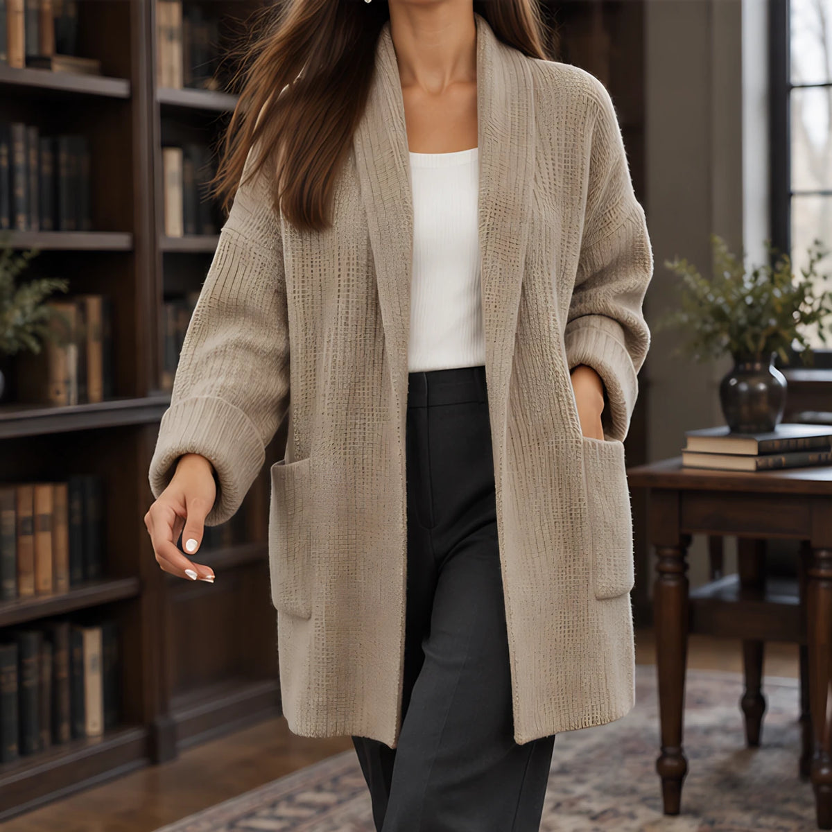 Cybele Women's Chunky Open-Front Cardigan - Camel beige - Women's Clothing > Sweaters & Cardigans > Cardigans - Hendlys - Image 1