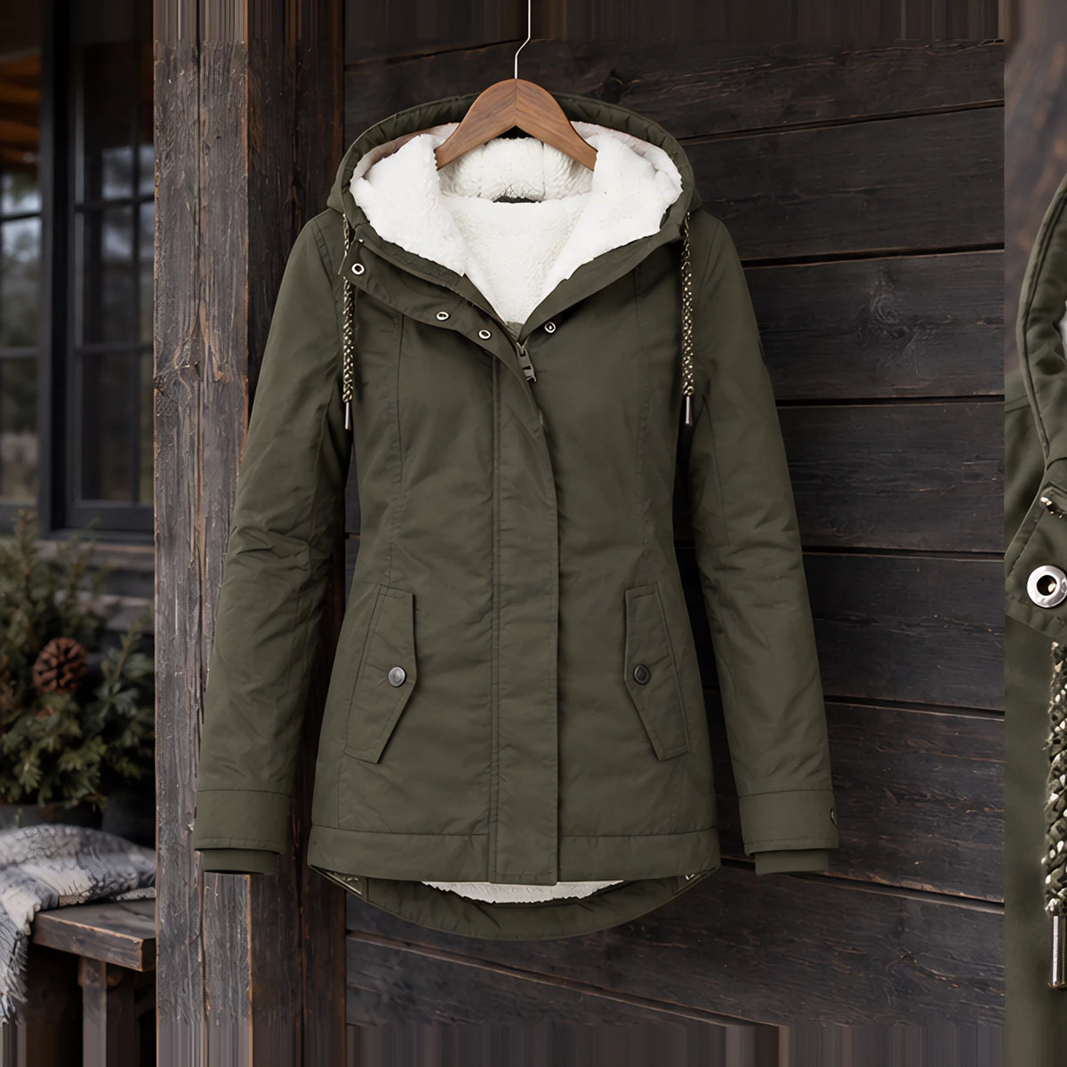Delaney Women's Sherpa Lined Parka - Army Green - ai-processed - Hendlys - Image 3