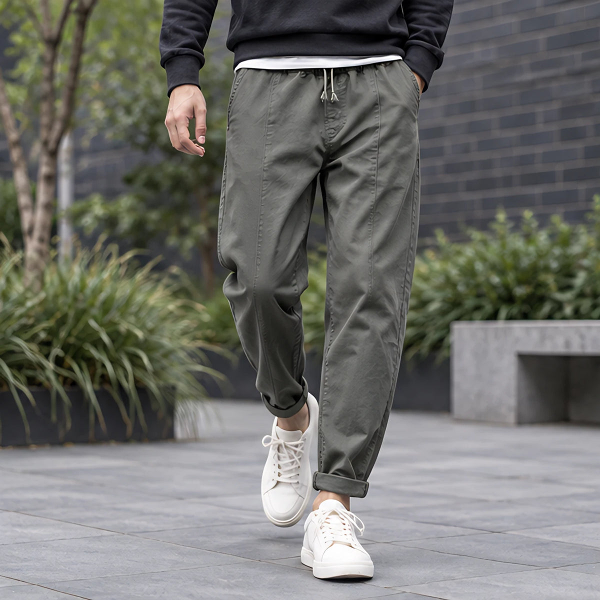 Devereux Men's Cuffed Tapered Jogger Pants - Olive - Men's Clothing > Pants > Jogger Pants - Hendlys - Image 2