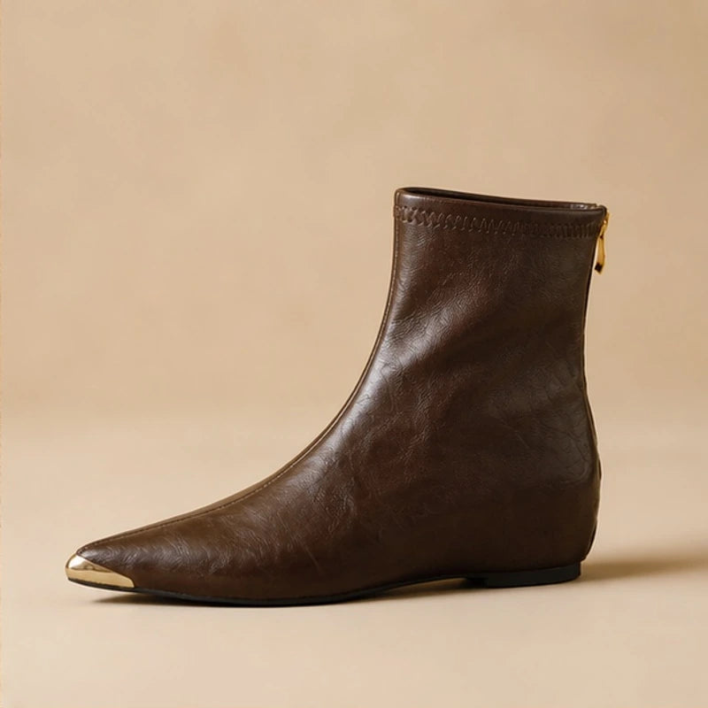 Dolcetta Leather Pointed-Toe Ankle Boots - Brown - female - Hendlys - Image 3