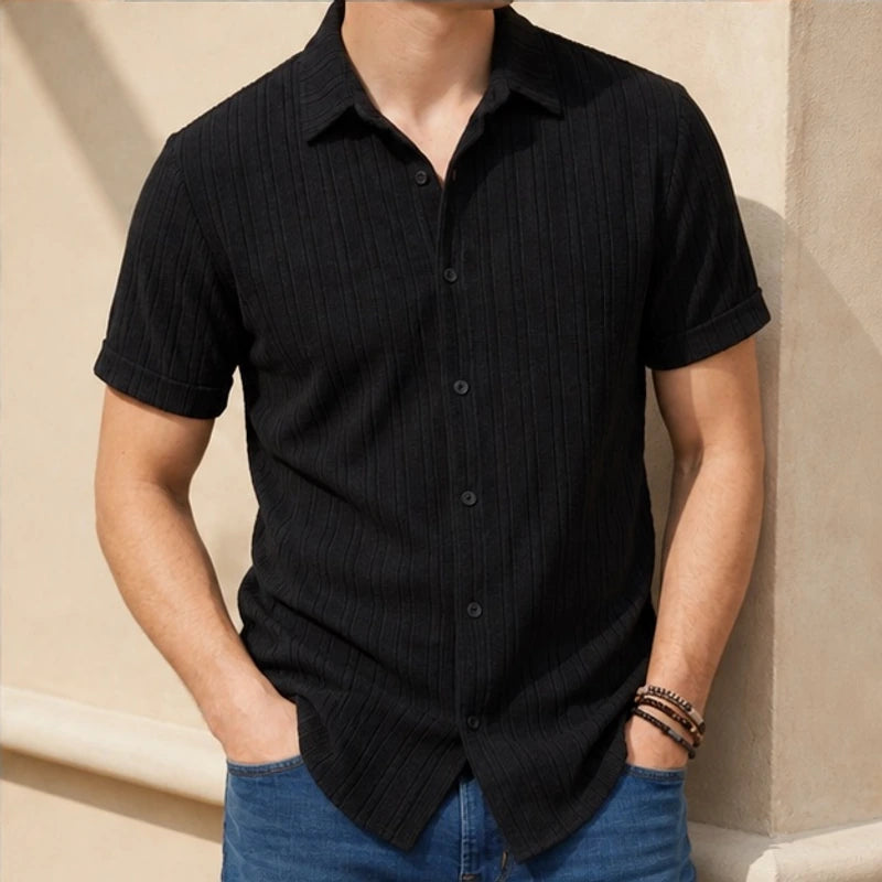 Draxen Striped Short Sleeve Shirt - Black - men's shirt - Hendlys - Image 2