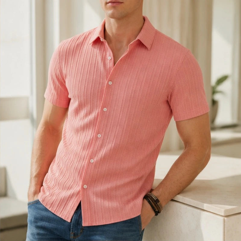 Draxen Striped Short Sleeve Shirt - Blush Pink - Shirt - Hendlys - Image 1