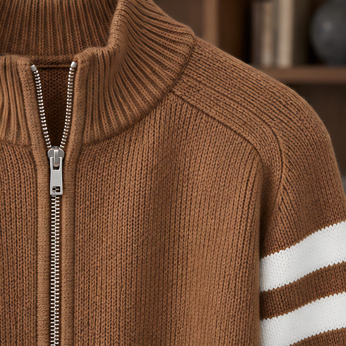 Drayton Men's Striped Full-Zip Knit Sweater - Sienna Brown - male - Hendlys - Image 3