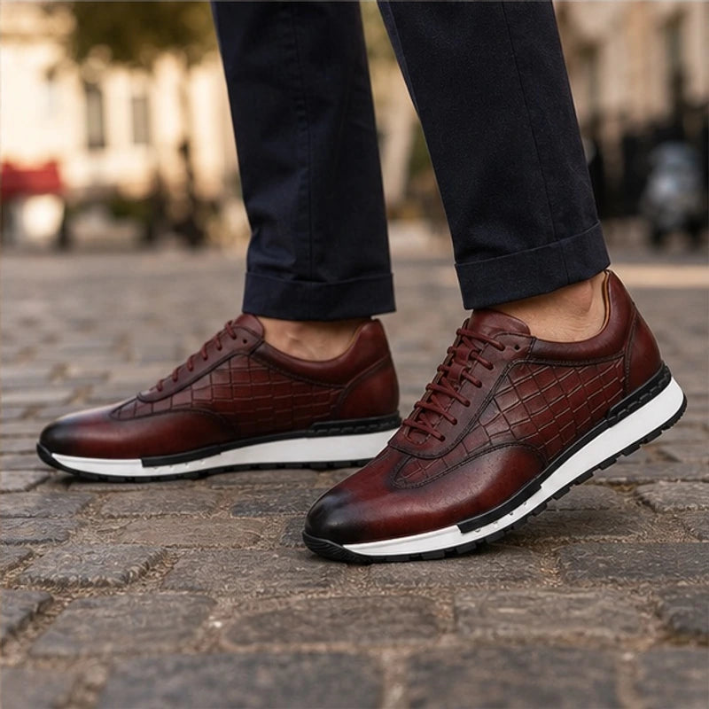 Dunham Croc-Embossed Leather Sneaker - Burgundy - leather sneakers - Hendlys - Image 3