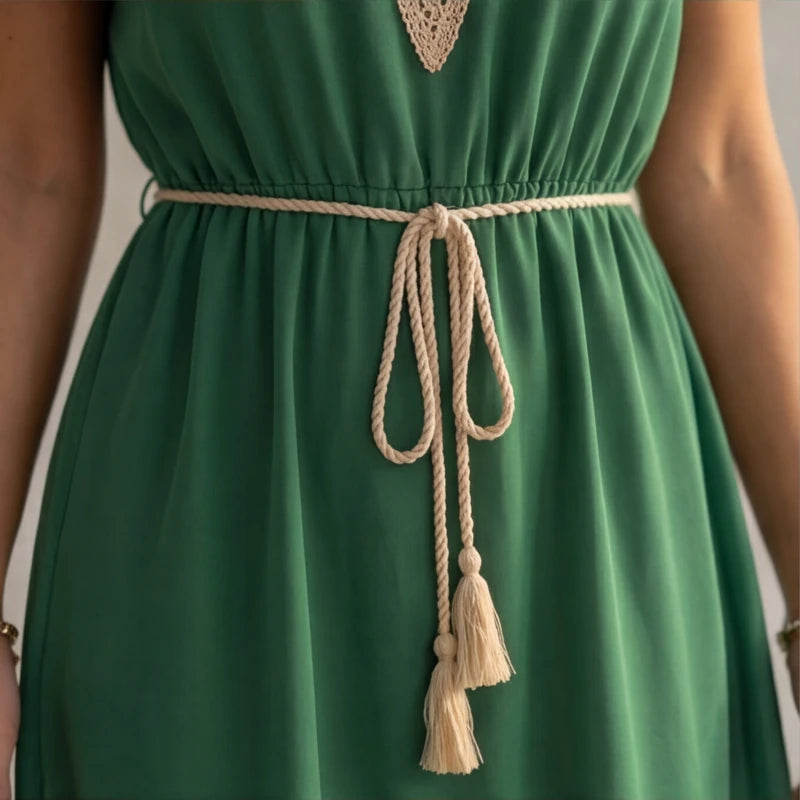 Comporta Lace Midi Dress - Green - women's dress - Hendlys - Image 2