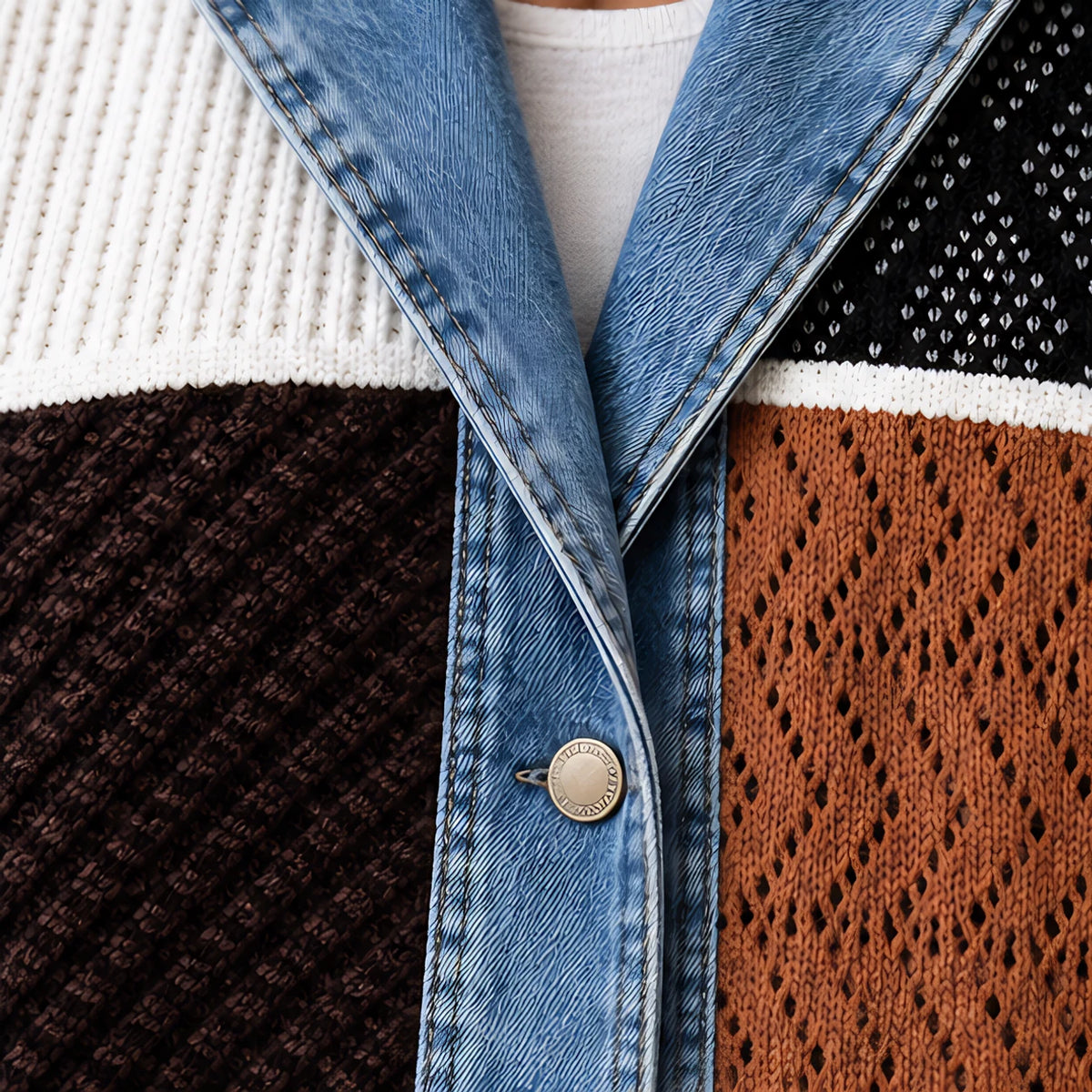 Eleri Women's Denim-Panel Ribbed Knit Coat - Color Block - MAT-DENIM - Hendlys - Image 5