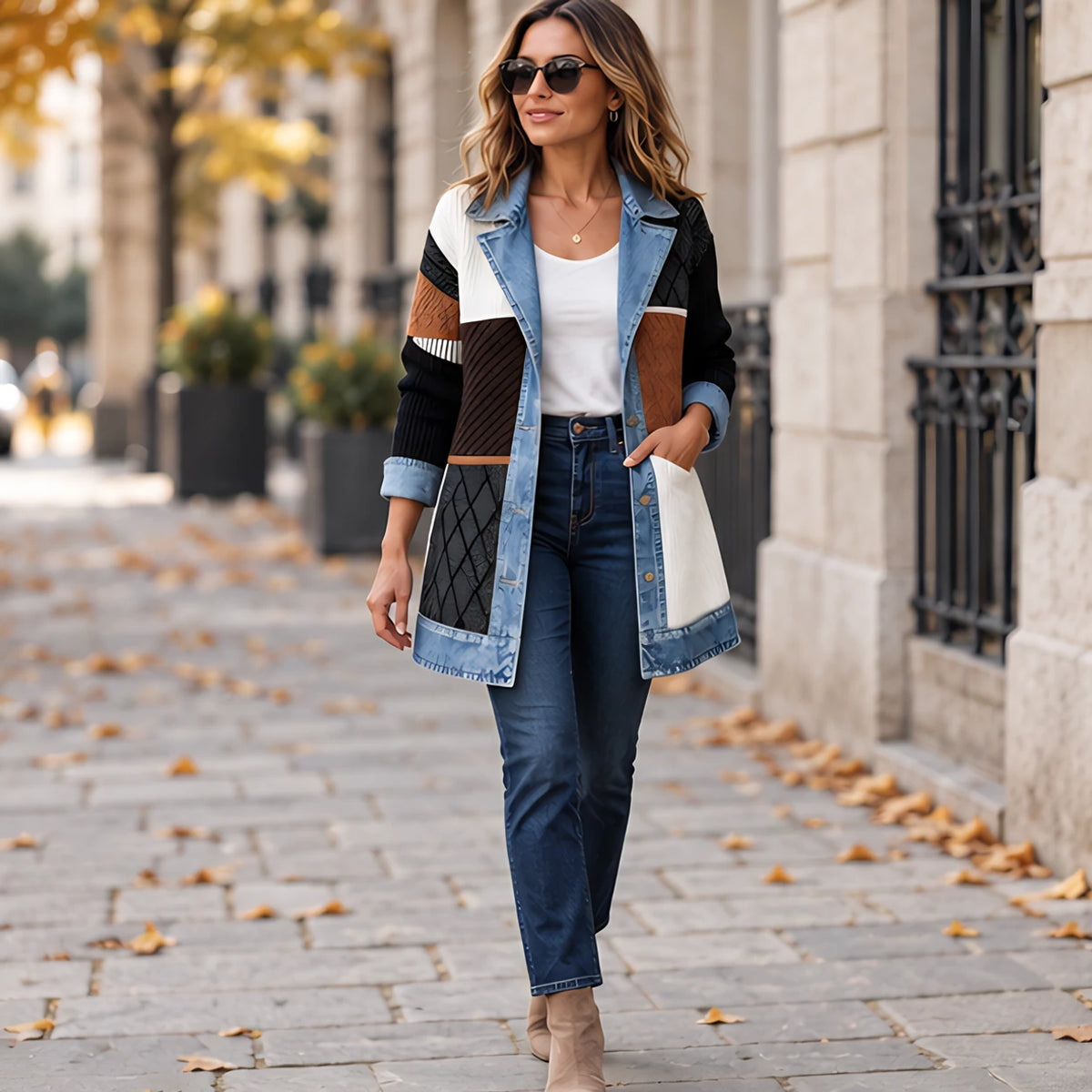 Eleri Women's Denim-Panel Ribbed Knit Coat - Color Block - CLO-OUT-CARDI - Hendlys - Image 3