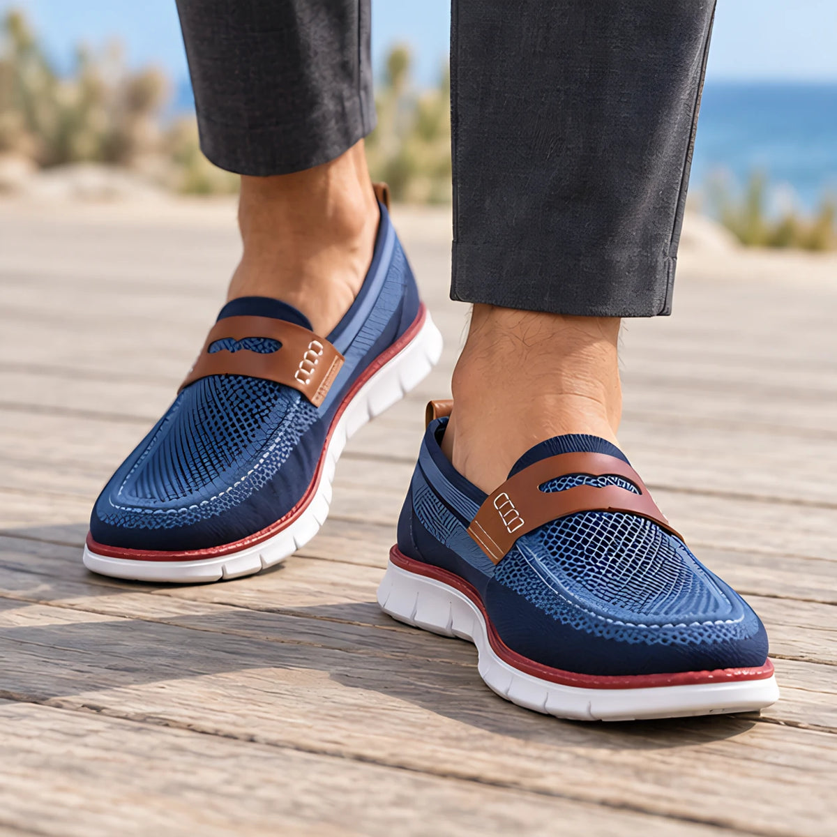 Elian Men's Mesh Penny Loafers - Blue - Footwear > Loafers > Penny Loafers - Hendlys - Image 1