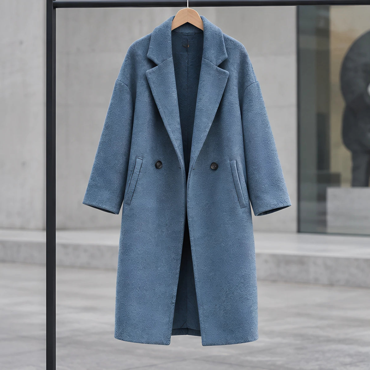 Eliane Women's Longline Wool-Blend Coat - Blue - female - Hendlys - Image 3