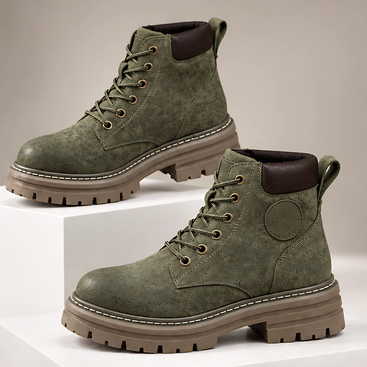 Elin Women's Lug-Sole Lace-Up Boots - Dark Green - Catalog Group: Footwear - Hendlys - Image 2