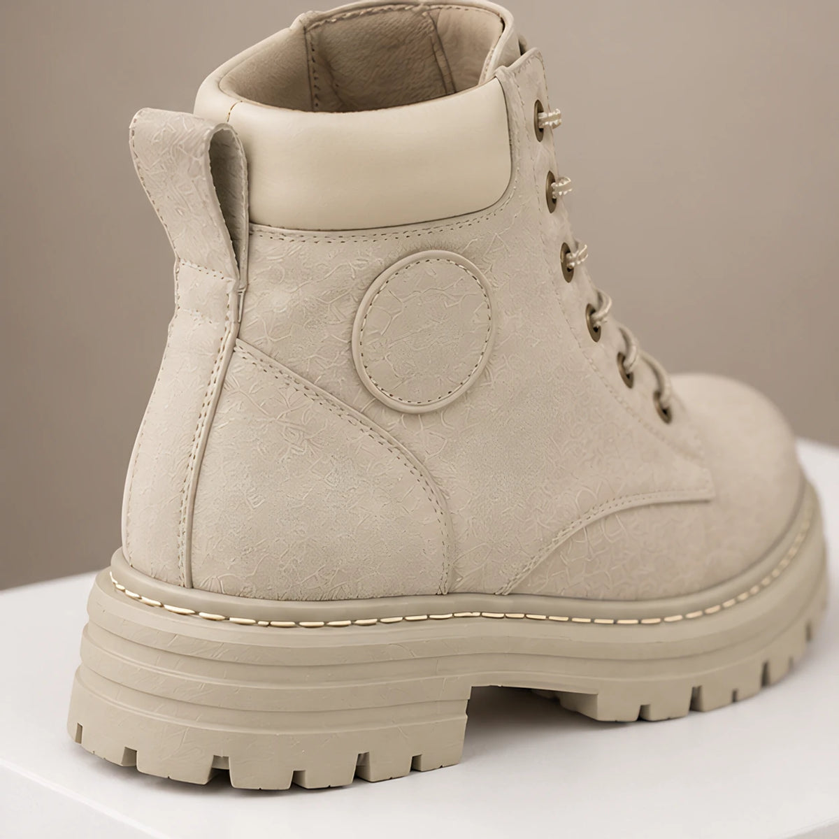 Elin Women's Lug-Sole Lace-Up Boots - Off-white - Footwear Style: Boots - Hendlys - Image 4