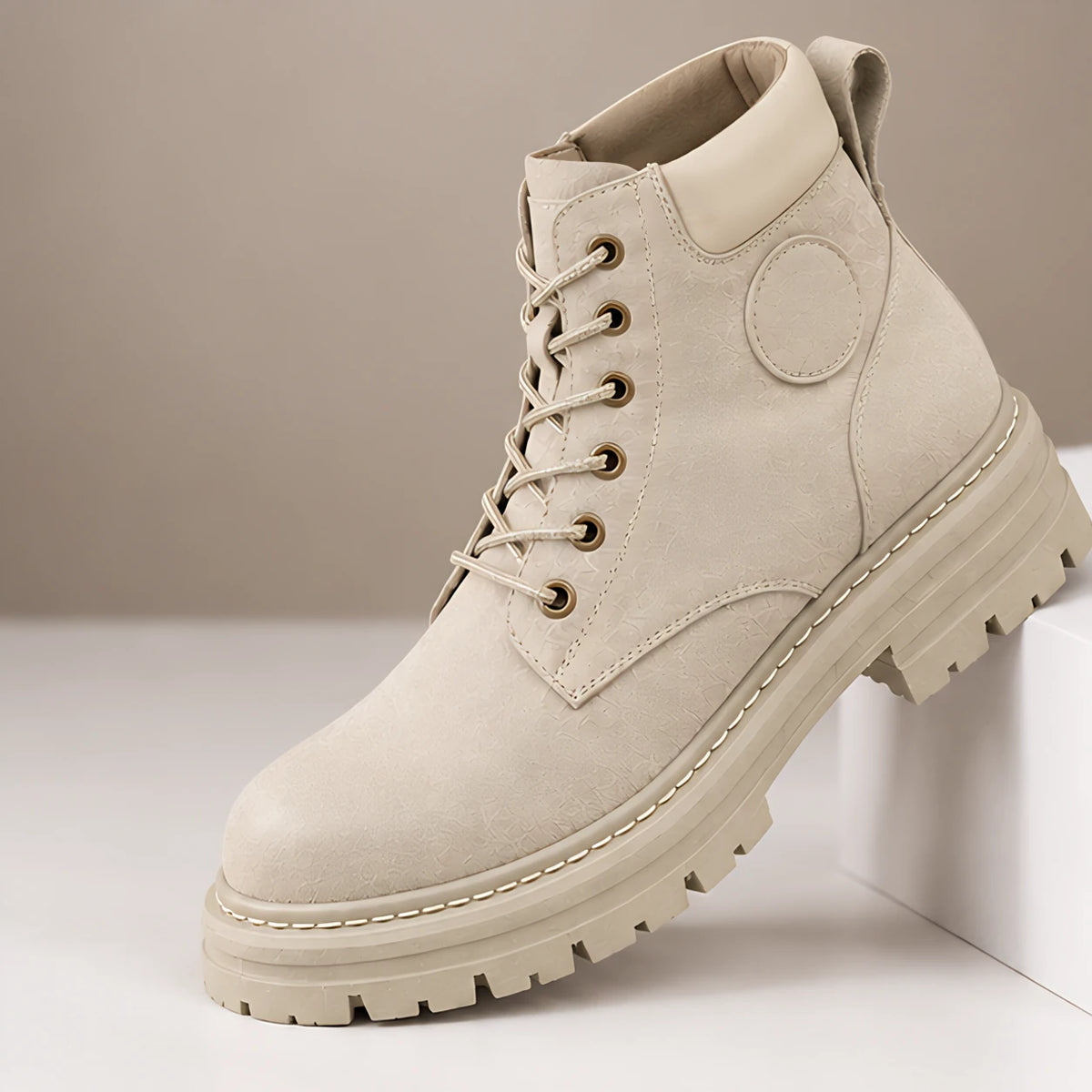 Elin Women's Lug-Sole Lace-Up Boots - Off-white - Women's Footwear > Boots > Lace-Up Ankle Boots - Hendlys - Image 1
