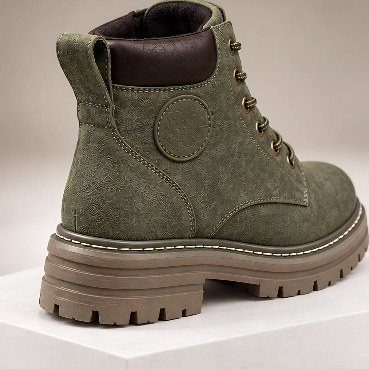 Elin Women's Lug-Sole Lace-Up Boots - Dark Green - Footwear Style: Boots - Hendlys - Image 4
