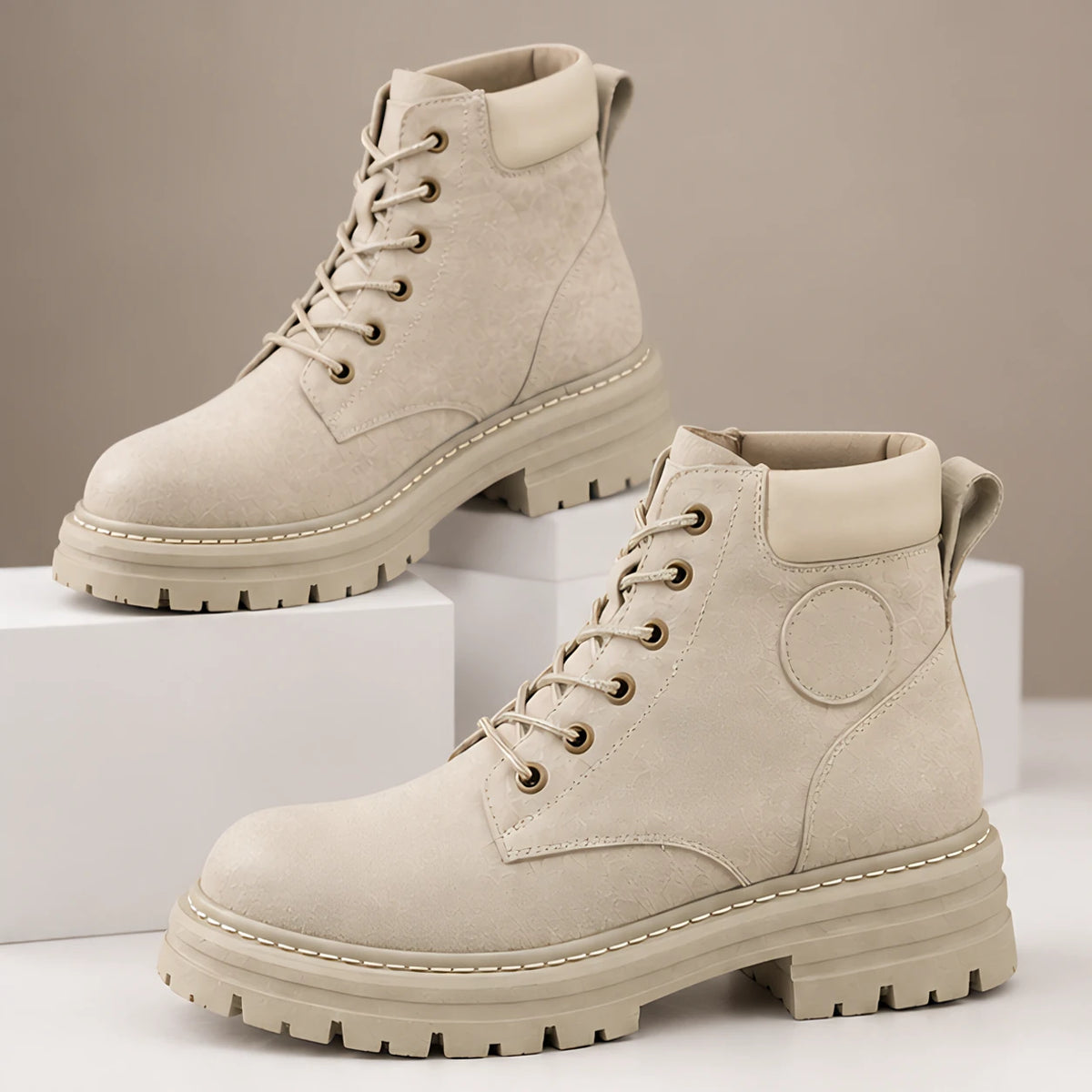 Elin Women's Lug-Sole Lace-Up Boots - Off-white - Catalog Group: Footwear - Hendlys - Image 2