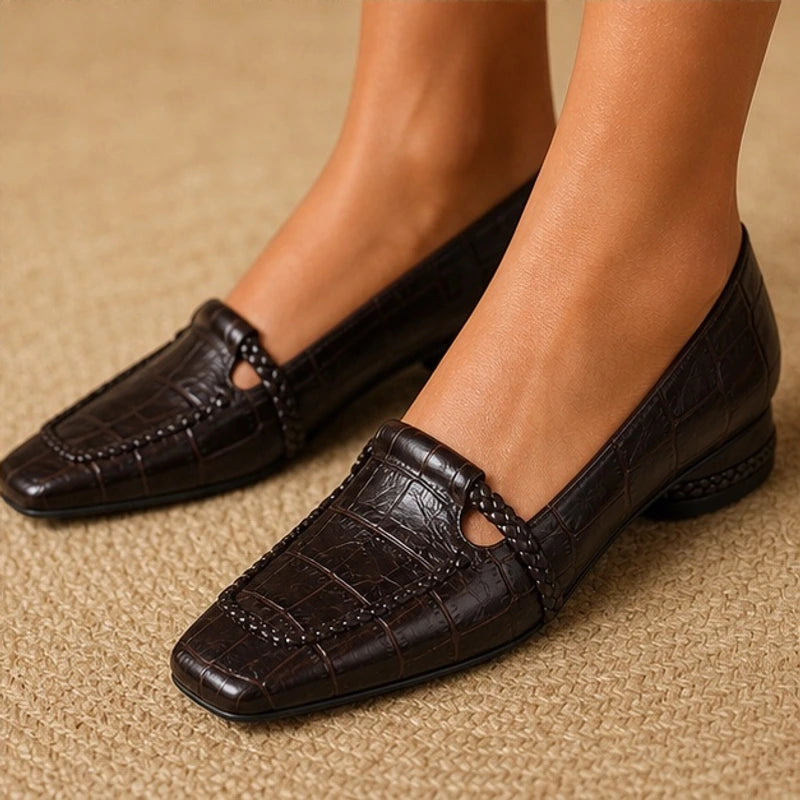 Eliora Square-Toe Leather Loafers - Espresso - Women's Footwear > Loafers > Low Heel Loafers - Hendlys - Image 1
