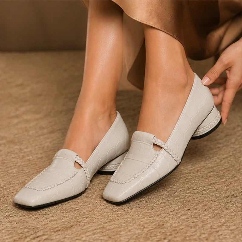 Eliora Square-Toe Leather Loafers - Bone - Leather loafers - Hendlys - Image 3