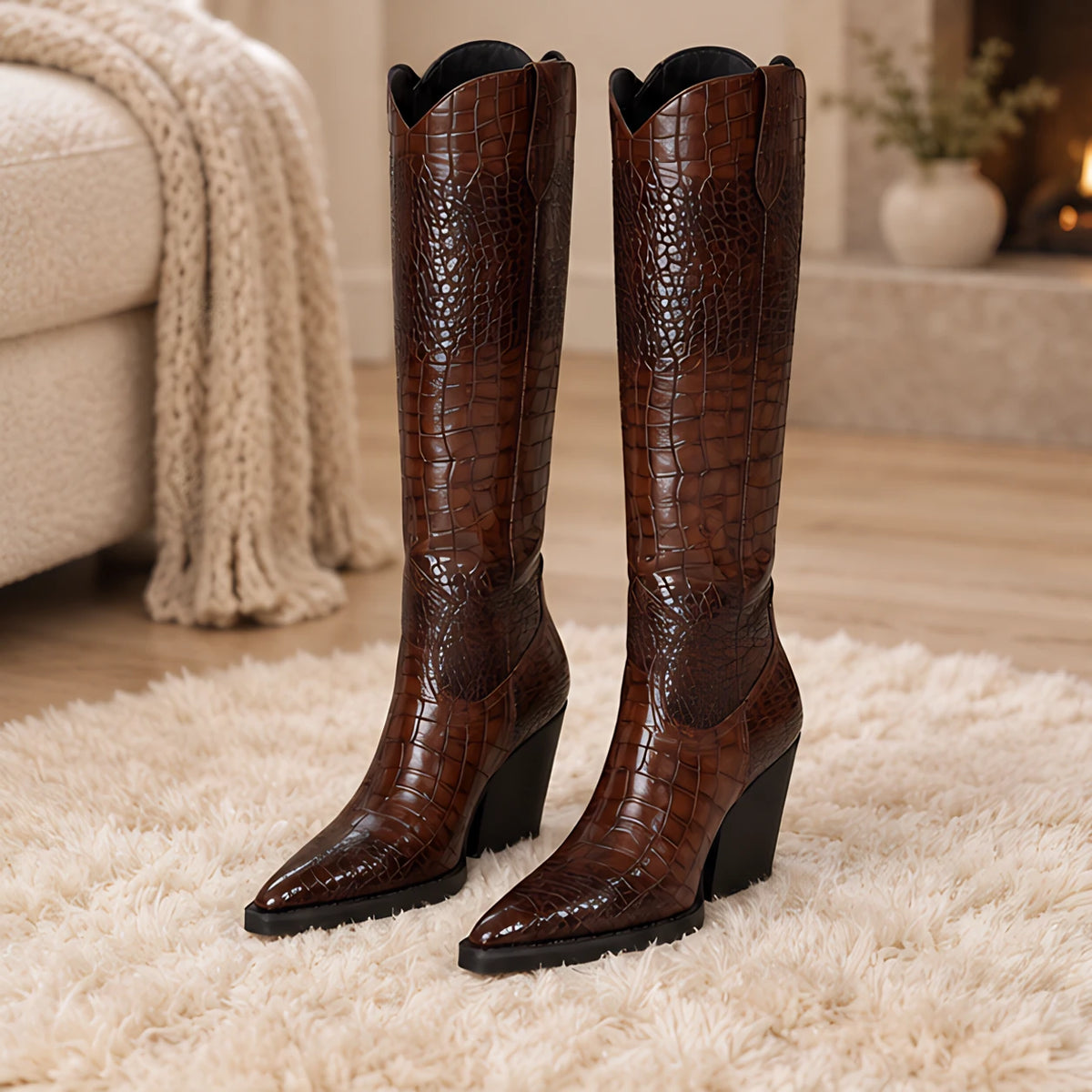 Elodie Women's Pointed-Toe Knee-High Boots - Brown - boots for women - Hendlys - Image 3