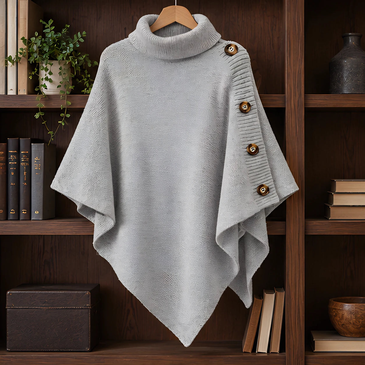 Elowyn Women's Turtleneck Cape Sweater - Gray - female - Hendlys - Image 3