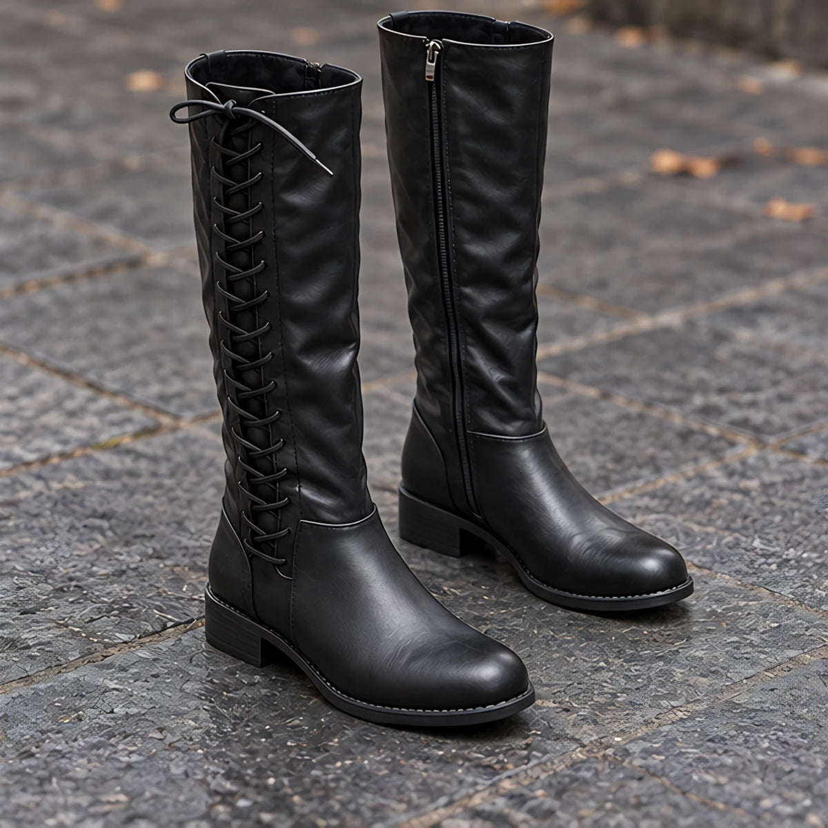 Eugenia Women's Lace-Up Knee-High Riding Boots - Jet - female - Hendlys - Image 3