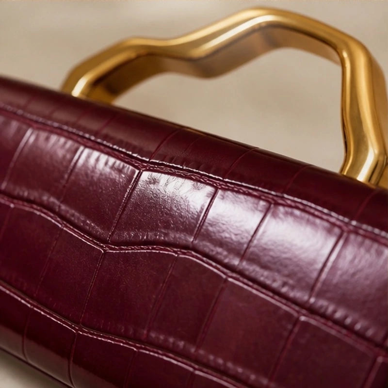 Florence Structured Croc-Embossed Leather Clutch - Burgundy - clutch bag - Hendlys - Image 3