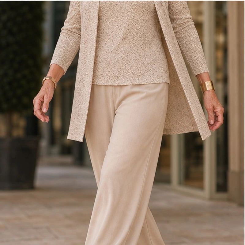 Galienne Sequined Wide-Leg Pant Set - Beige - Catalog Group: Clothing - Hendlys - Image 2