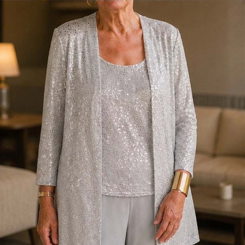 Galienne Sequined Wide-Leg Pant Set - Silver - Department: Women - Hendlys - Image 3