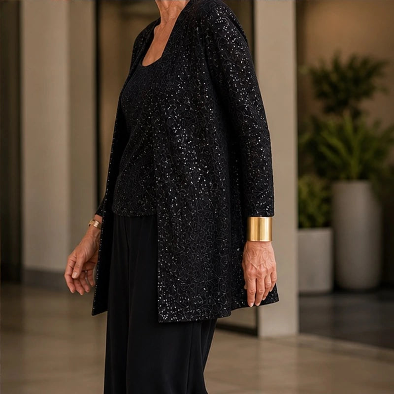 Galienne Sequined Wide-Leg Pant Set - Black - Department: Women - Hendlys - Image 3