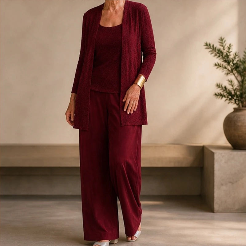 Galienne Sequined Wide-Leg Pant Set - Burgundy - Women's Clothing > Matching Sets > Three-Piece Pant Sets - Hendlys - Image 1