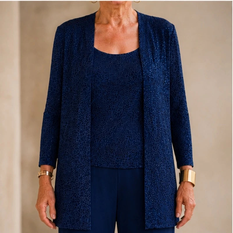 Galienne Sequined Wide-Leg Pant Set - Navy Blue - Catalog Group: Clothing - Hendlys - Image 2