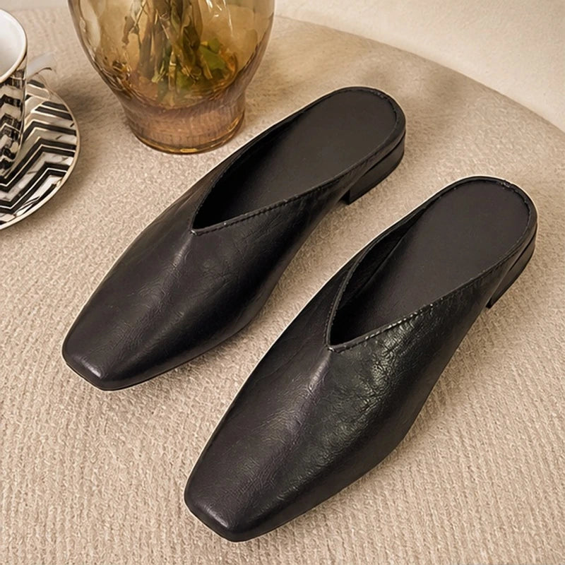 Ginevra Low-Cut Leather Mule Flats - Black - apparel - Hendlys - Image 2