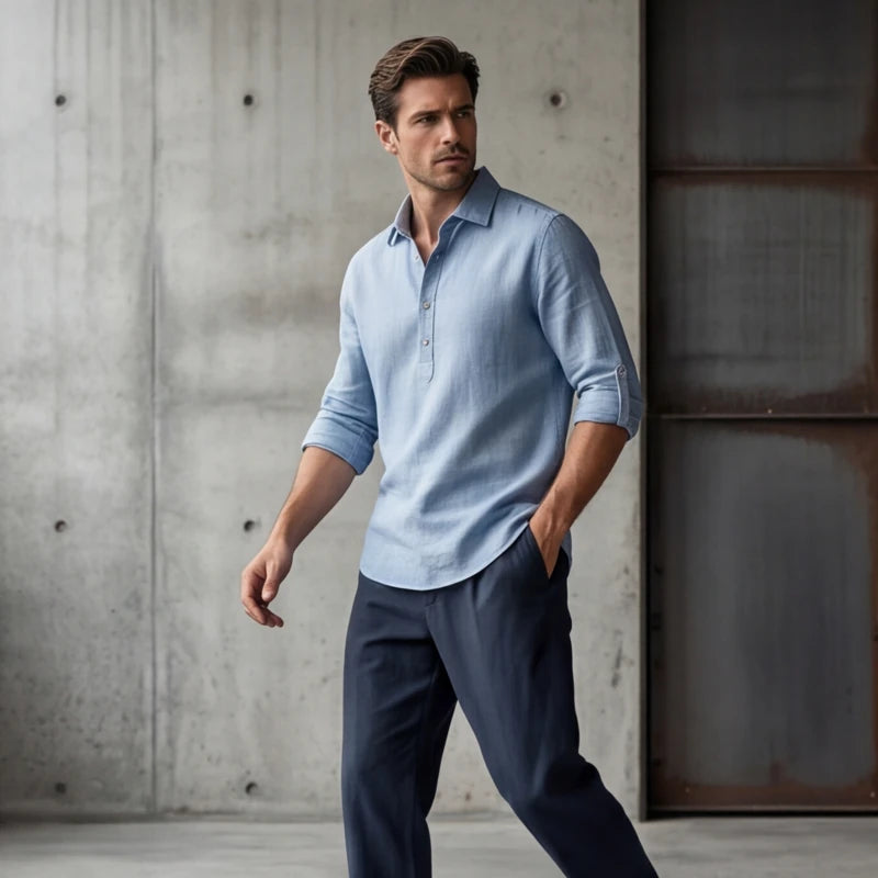 Porto Henley Shirt - Blue - men's shirt - Hendlys - Image 2